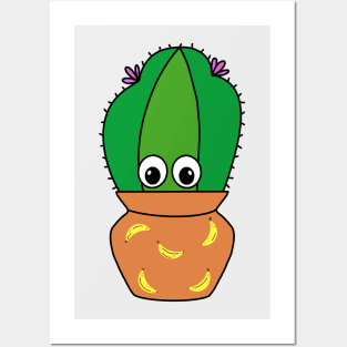 Cute Cactus Design #318: Cactus In Cute Pot With Bananas Posters and Art